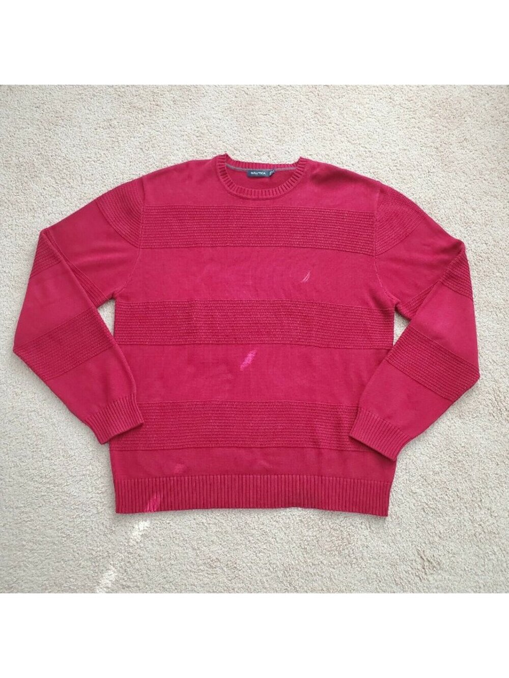 Nautica Size XLT Burgundy Crewneck Pullover Knit Men's Sweater 100% Cotton